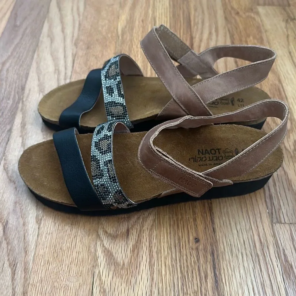 NAOT Footwear Krista Sandals Latte Brown/ Black Leather Women’s 42 - Picture 4 of 9